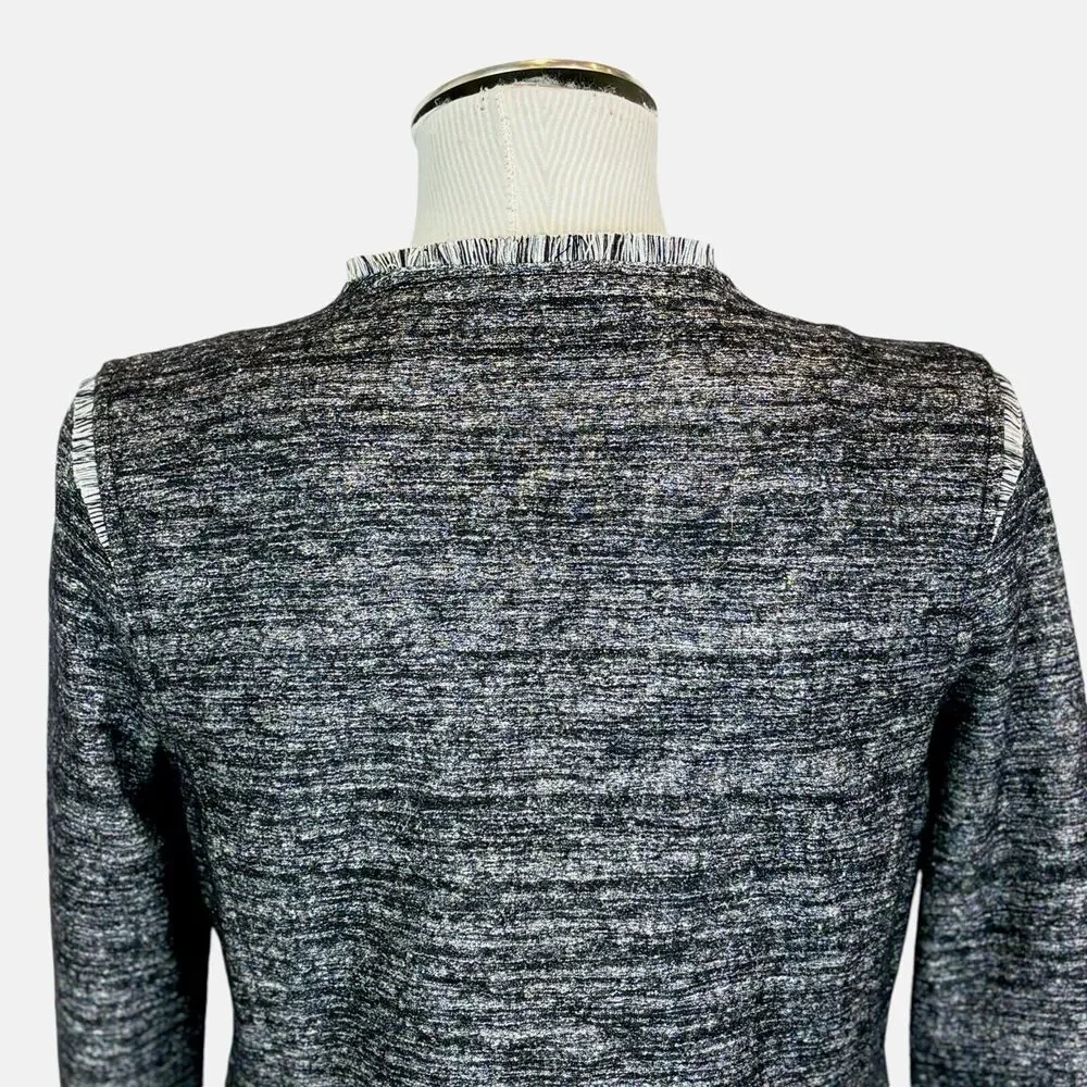 BANANA REPUBLIC Small Asymmetrical‎ Black Gray Tweed Jacket Fringe Career Casual